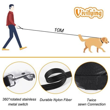 Hundetræningssnor, 10m/32ft lang nylonline hundesnor til kæledyrstræning lydighed (sort)