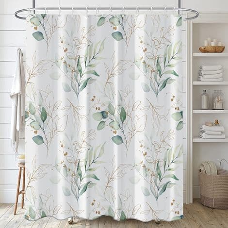 120x180cm, (Eukalyptusblad Dusjforheng), Botanisk Grønt Blad Dusjforheng, Anti-Mugg Vanntett Polyester Stoff Badekarforheng