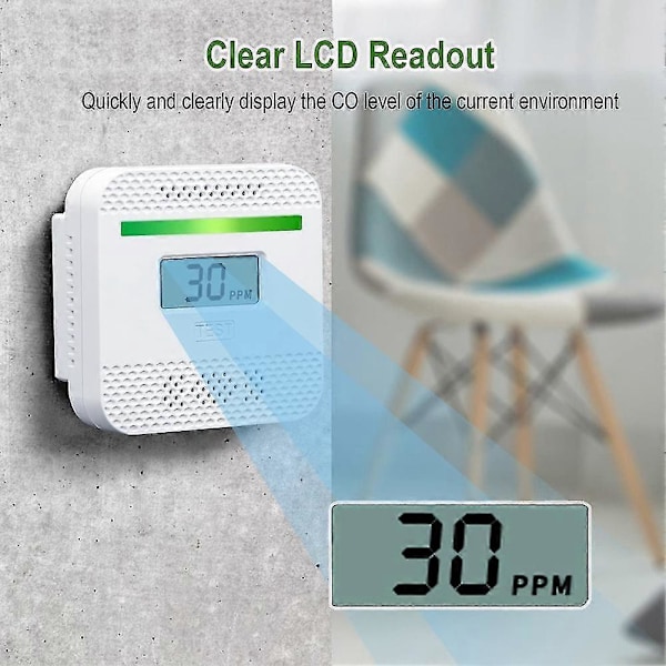 Kolmonoxid Detektorer, Portabelt CO Alarm Detektor Enhet Med LCD Digital Display För Resor Ho