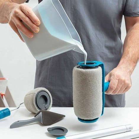 Påfyllbar, dryppfri malingsrulle – Maler opptil 25 m² – Inkluderer tilbehør for hjørner og detaljer – Materialer: PP, polyester, aluminium