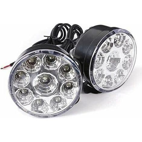 Universell rund 9-LED tåkelys (hvitt lys), 12V, 4.5W, bil tåkelys, 2-pakning
