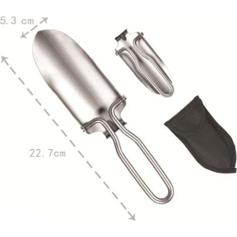 Sølv Mini Skovl med Rustfrit Stål Etui - Længde 14 cm (foldet) 22,7 cm (udfoldet) - Bredde 5,3 cm