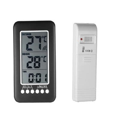 Trådløst Indendørs/Udendørs Termometer - AIMOONSA - 2 i 1 - LCD-skærm - 100m Transmission - Ur & Min/Max Hukommelse
