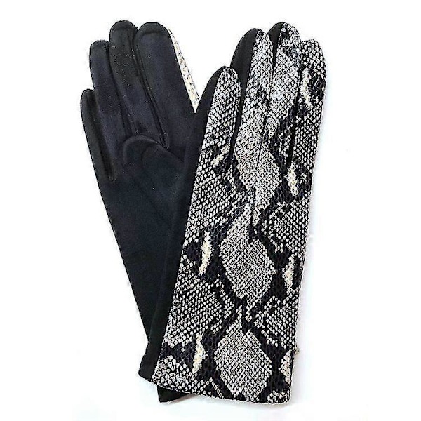 Damhandskar med glänsande ormskinnslook och fleecefoder, fingerhandskar, vinter 2-set svart + brun