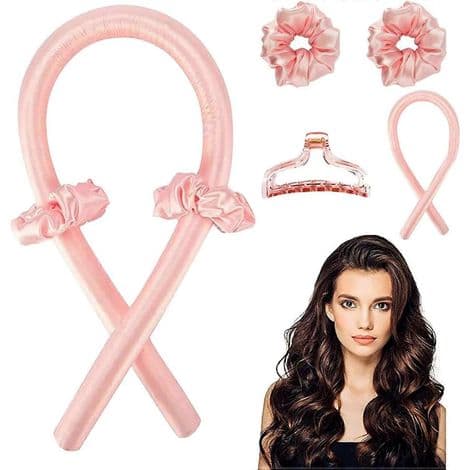 Värmelöst locktångspannband, silkeslent värmelöst locktång med hårklämmor (rosa)