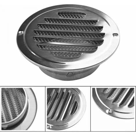 Rund ventilationsrist, ventilationsrist i rustfrit stål, med netventilation, rund ventilationsrist til udstødningsrør, diameter 120 mm
