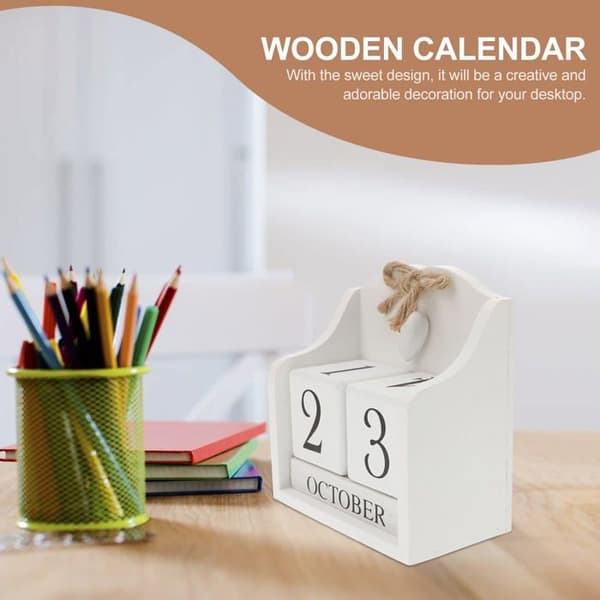 Träkalenderblock, Träkuber, Månadskalender, Fototillbehör, Vit