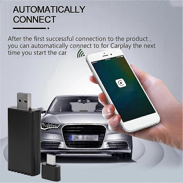 Trådbunden till trådlös CarPlay-adapter för iPhone, trådlös CarPlay-dongel USB-adapter Plug and Play Bluetooth-kompatibel