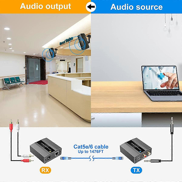 Analog Ljudförlängare RCA 3.5mm Stereo Över Ethernet Enkel Cat5E/6/7 Kabel Upp Till 500M Ljudomvandlare