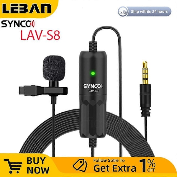 SYNCO LAV-S8 Slagmikrofon Professionell 3.5mm TRRS/TRS Trådbunden Audio Lavalier Kondensatormikrofon Mic VS BOYA BY-M1 Toppengåva