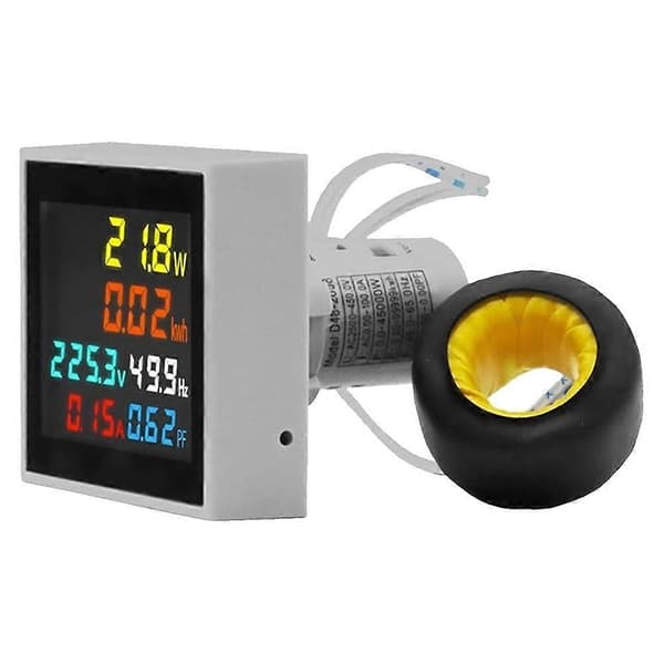 Energimåler, AC 50-300V 100A Mini Strømovervåger 6i1, LCD-display, Voltmeter, Amperemeter, Wattmeter, Fre