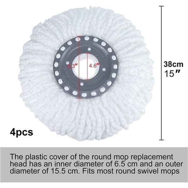 4-pak mikrofiber moppehoveder, udskiftelige runde moppehoveder til 360° roterende mopper