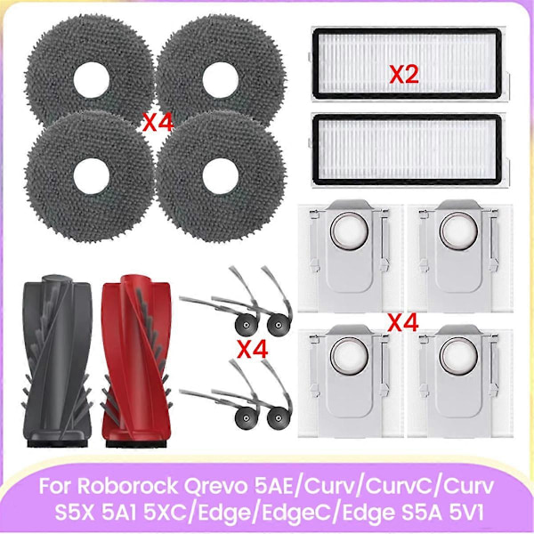Ersättningsdelar för Roborock Qrevo Edge/Qrevo Edge S5A Huvudborste Sidoborste Hepa Filter Dammpåse Mopp Trasa