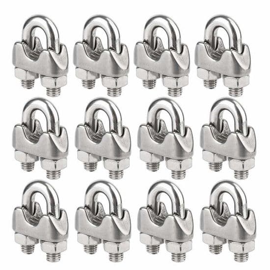 M4 Wire Rope Clips, U-Bolt rustfrie stålkabelklemmer, 4 mm diameter, pakke med 12