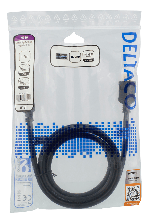 Nopea Premium HDMI -kaapeli, 1,5 m, Ethernet, 4K UHD, musta