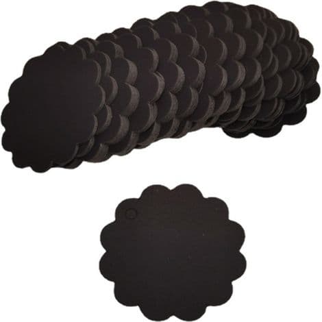 200 svarta presentetiketter i kraftpapper i solfjäderform (6 cm diameter) för hantverksförpackningar