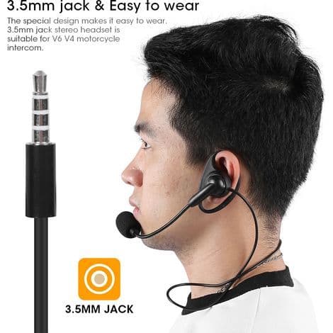 Motorcykel Bluetooth-øretelefon med ørekrog til V6 V4 Intercom, 3,5 mm kablet lydheadset