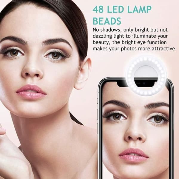 Selfie-ringlys, USB genopladeligt selfie-ringlys, 48 LED-fyldlys, Selfie-blitz til iPhone, Smartphone, Samsung og kamera