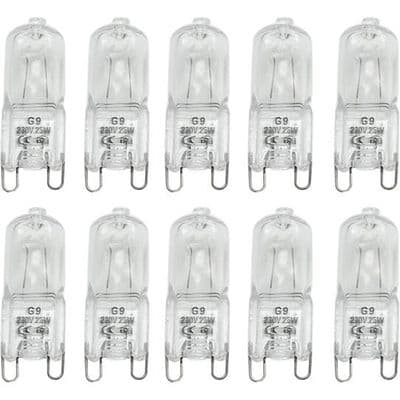 Förpackning med 10 G9 halogenlampor - Varmvit 25W AC 230V