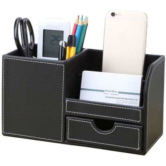 Skrivebordsorganizer - Multifunktionel opbevaring - PU-læder - Sort - 22,5x10,3x12,2 cm