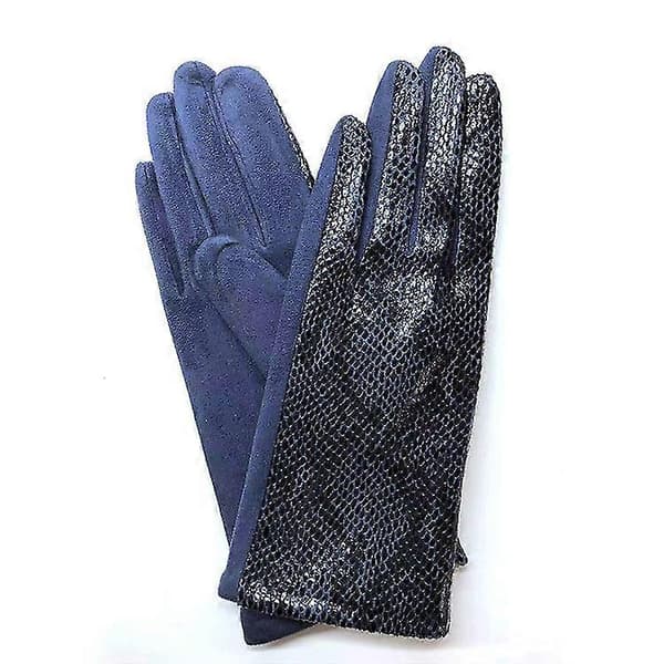 Damhandskar med glänsande ormskinnslook och fleecefoder, fingerhandskar, vinter 2-set svart + brun