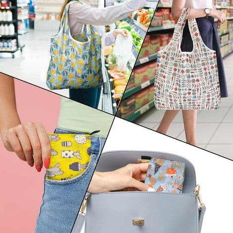 Sammenleggbare og gjenbrukbare handlenett, sett med 4 – lette, kompakte og perfekte for sommermønstre.