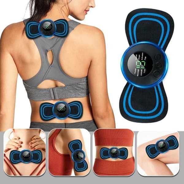 3-delt mini bærbar elektrisk massageplaster sæt, 8 tilstande, 19 niveauer, mini cervikal massager, cervikale massagepuder