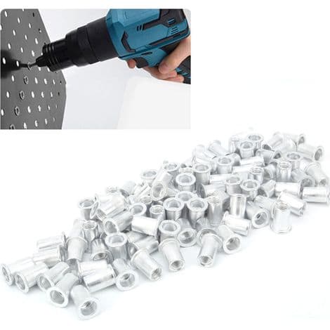 Förpackning med 100 M8 platta aluminiumnitmuttrar för stål, legering, koppar, plast
