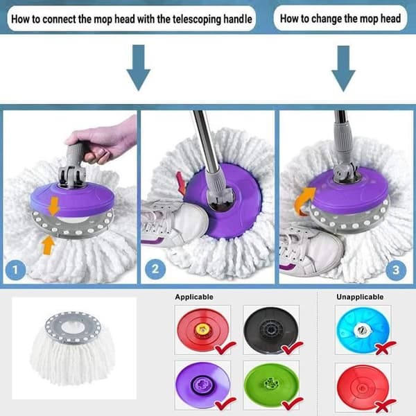4-pak mikrofiber moppehoveder, udskiftelige runde moppehoveder til 360° roterende mopper