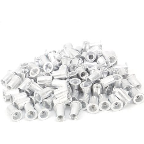 Förpackning med 100 M8 platta aluminiumnitmuttrar för stål, legering, koppar, plast