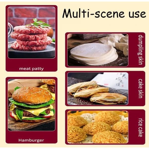 Burgerpresse - Justerbar - Rustfrit Stål - 8.9x8.9x14cm - 100 Bagepapirark