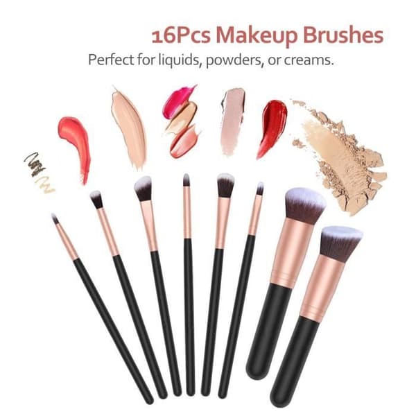 Makeupbørstesæt - Professionelt sæt - Foundationbørster - Makeup taske - Overkommelig