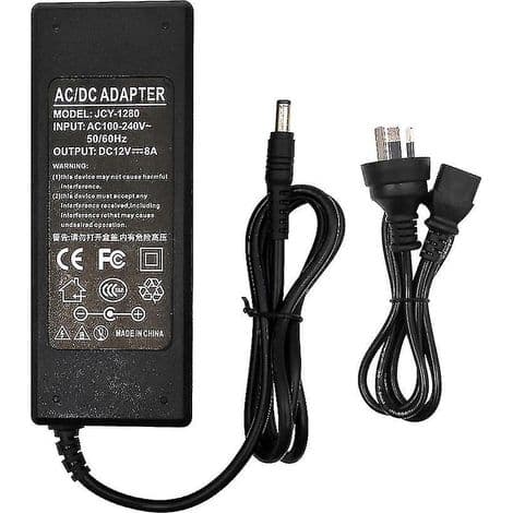 12V AC-adapter (1A, 2A, 3A, 4A, 5A, 6A, 8A, 10A) for LED-strips, sikkerhetskameraer, rutere, 5,5 x 2,1-2,5 mm hannkontakt