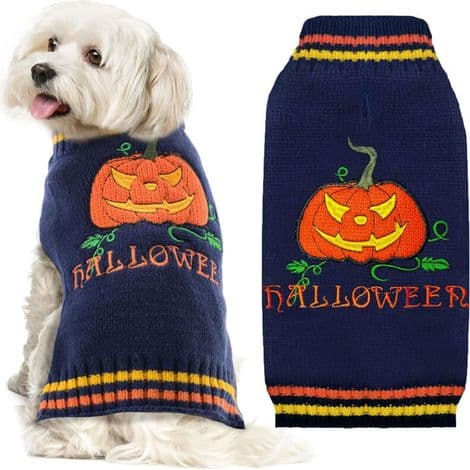 Halloween Pumpa Hundtröja, Marinblå Hög Hals