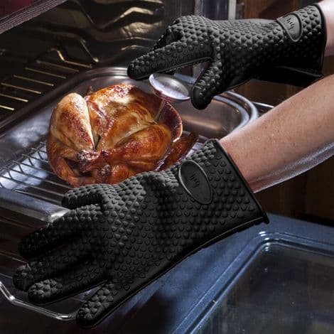 Silikonugnshandskar för kök och grill, set, par, ugnsvantar, svart