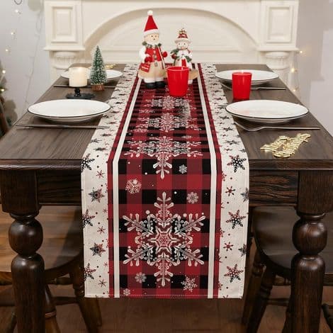 Julebordløber 40 × 140 CM, Bordløber med Snefnugmønster, Perfekt til Julefester og Julepynt