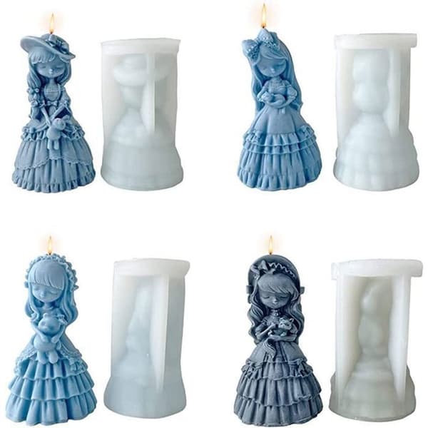 4 stykker lysformede silikoneforme, 3D DIY silikoneform til stearinlys, hældeformer af kvindestatuer til DIY