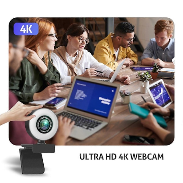 1080P 2K 4K HD Webbkamera med Ringljus Laptop PC Dator Live Sändningskamera Video Webbkamera Mikrofon Web Cam
