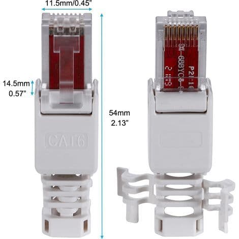 2-delt værktøjsfri RJ45-stik, UTP-netværksstik, til CAT5/5E og CAT6/6A solid core strandet Ethernet-kabel