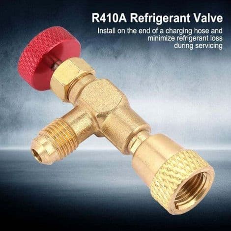 Strømningskontrolladapter for R410A med 1/4\"–5/16\" kuleventil i messing - ULISEM