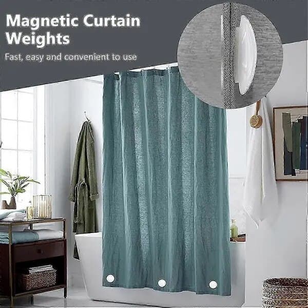 Magnetiske dusjforhengvekter, runde, sett med 10, hvite