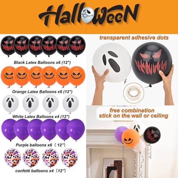 Halloween ballongsett for festdekorasjon, med 3D-flaggermus og spindelvev
