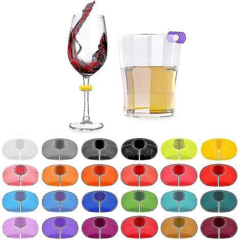Sett med 24 silikon glassmarkører for vinglass, perfekt for cocktailer, martinis og champagner.