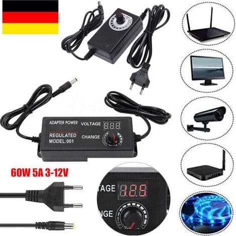 Justerbar 60W 5A 3-12V Strømforsyningstransformeradapter til Motorhastighedsregulering og LED-dæmper
