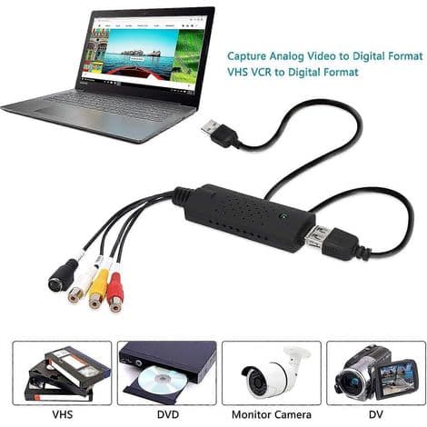 USB lyd- og videokonverterer, VHS til digital konverterer, videoopptakskort digitaliserer fra analog video VCR VHS DVD, for Windows 7 8 10