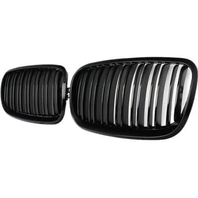 X5 X6 Grill, Dobbelt Nyregrill Front til 2007-2013 BMW X5 E70 X6 E71 (Blank Sort ABS Grill, Sæt af 2)