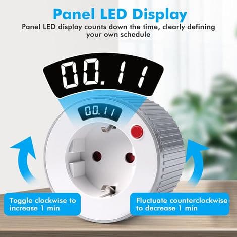 Timerstik, AC230V 16A 3680W, LED-display, 24-timers timer med 1 minuts interval