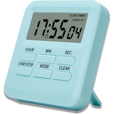 Köksklocka, studentväckarklocka, tyst timer, digital timer med larmfunktion, blå