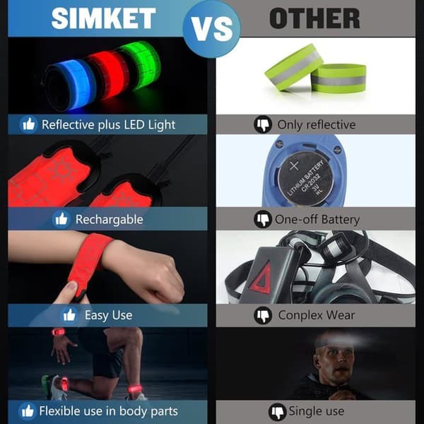 Lysande armband - KCVV - 2 st - USB-uppladdningsbar LED - Röd - Nattssäkerhet