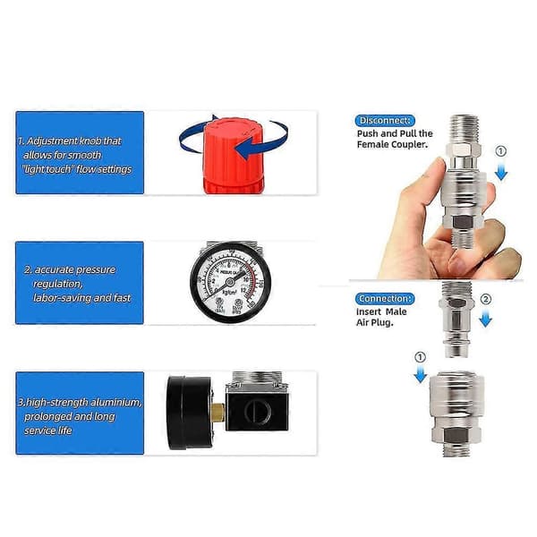 Luftkompressor trykkregulator med urskive, 0-175 luftmåler for luftkompressor og luftverktøy